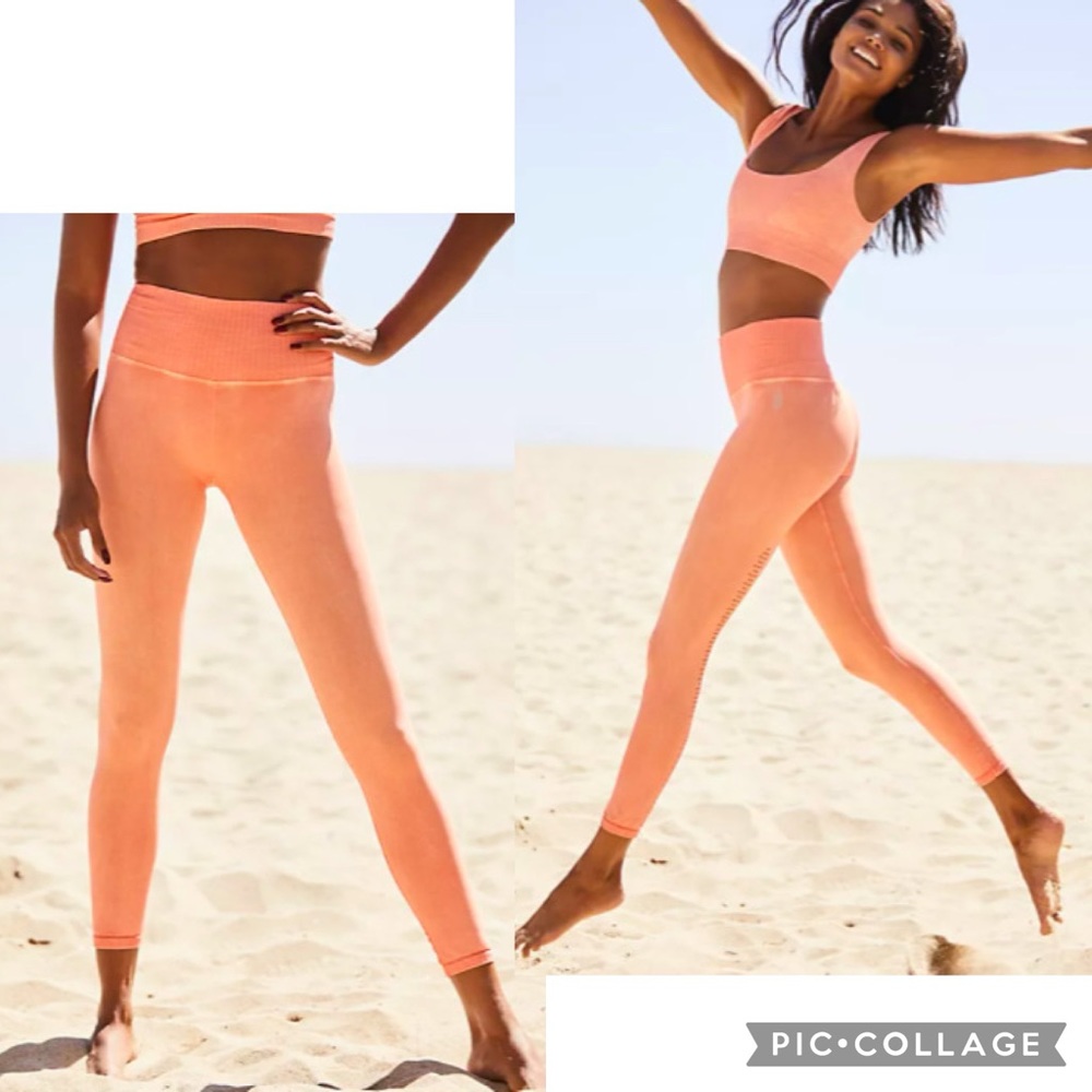 XS/S Free People Good Karma Coral Peach High-Waist 7/8 Leggings